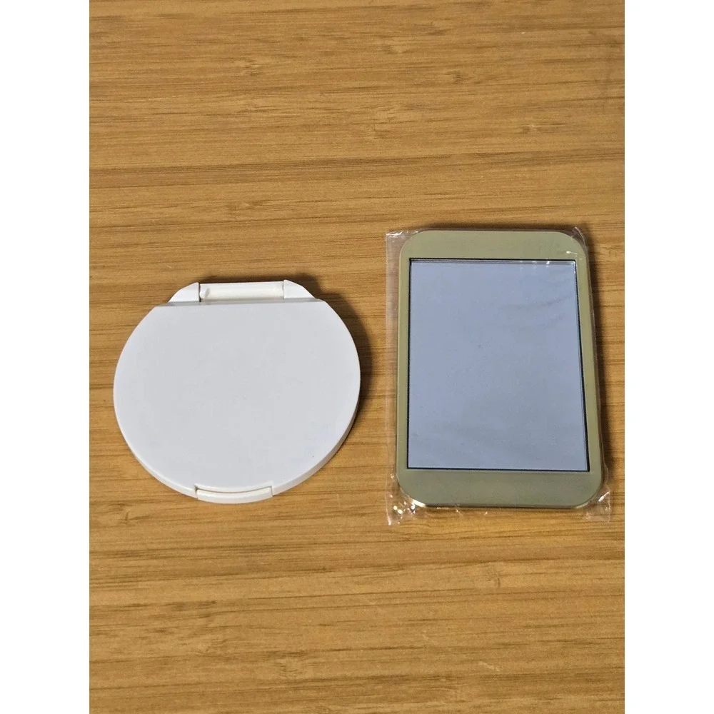 Estee Lauder Pocket Mirror Set Gold Rectangular and White Round Compact Mirror
